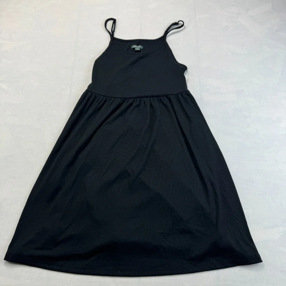 Wild Fable Tank Dress Womens Black Small Ribbed Knit Sleeveless Pleated Waist